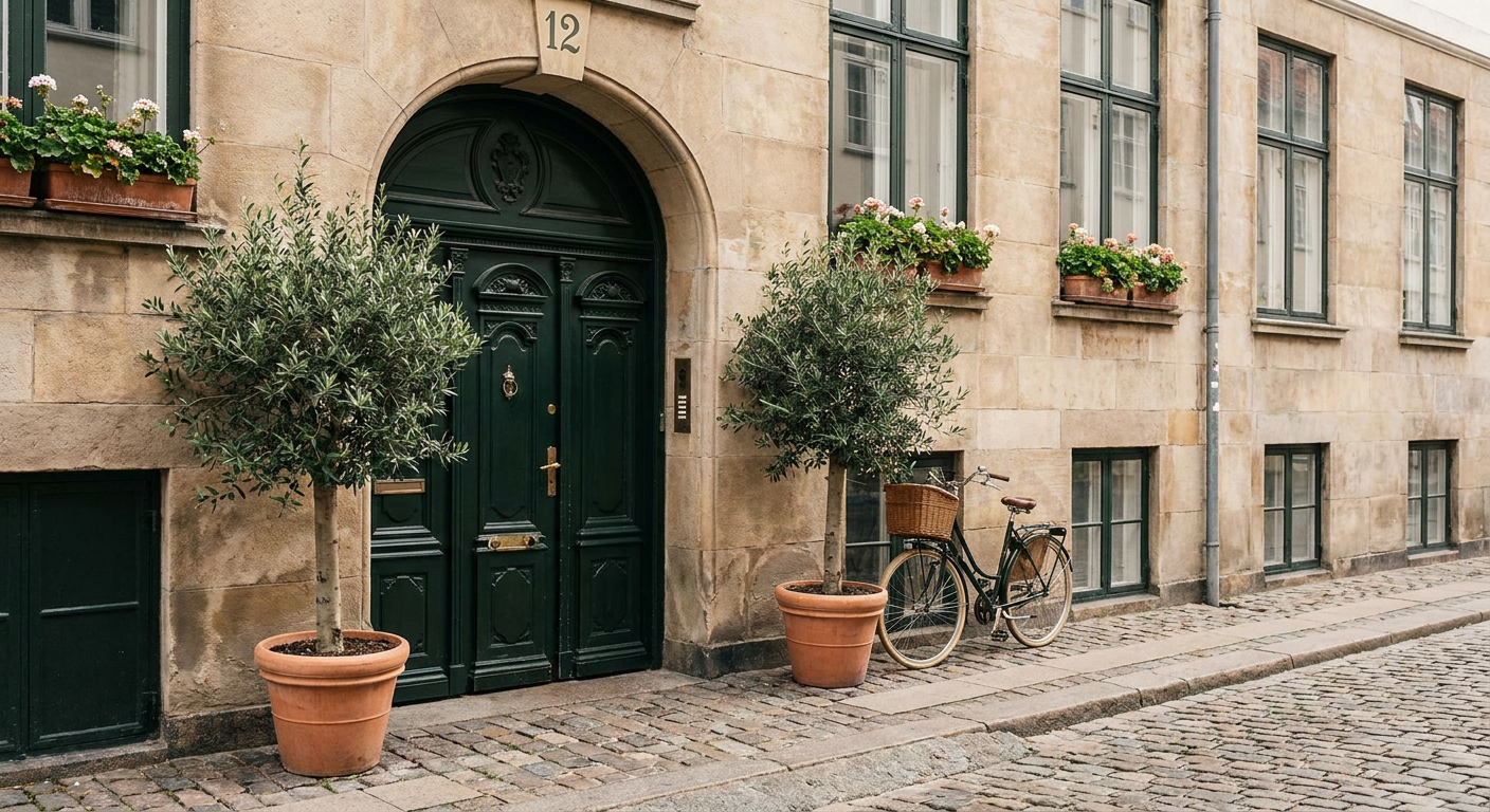 Classic Copenhagen building entrance for Atelier Residences