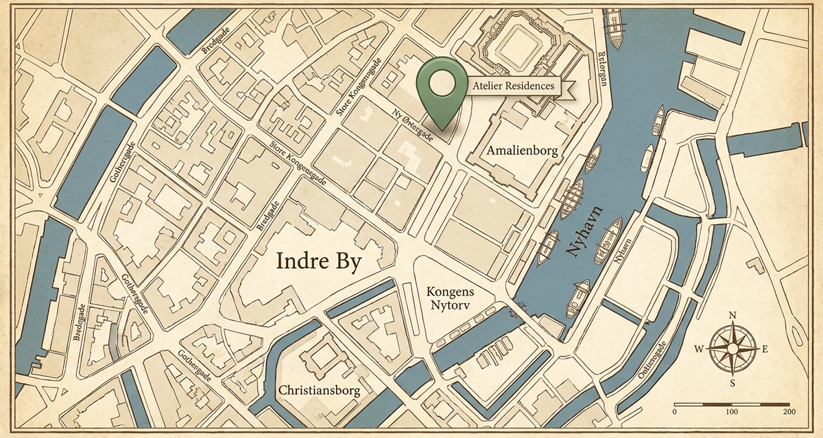 Street map of central Copenhagen near Kongens Nytorv and Nyhavn