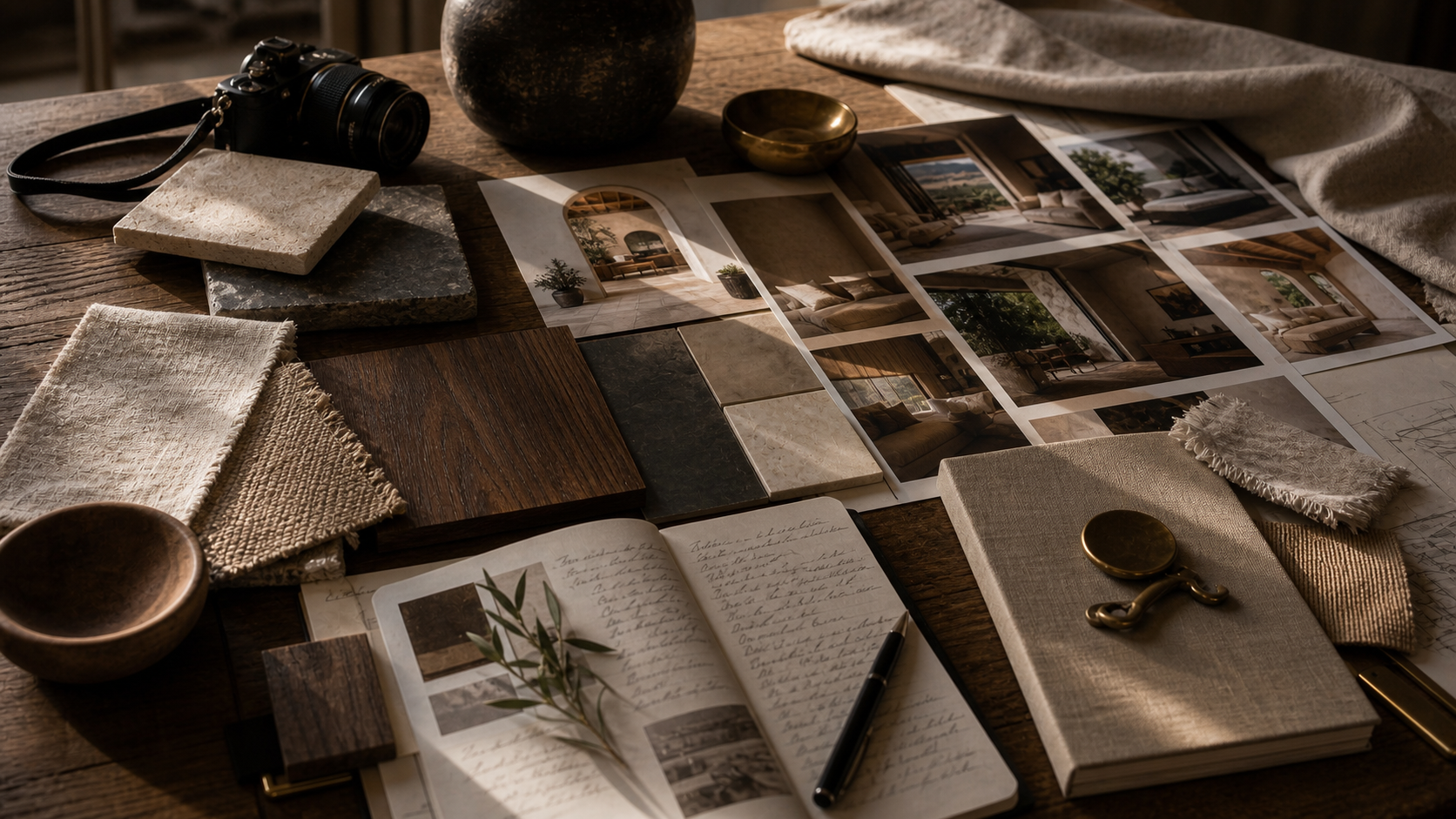 Materials, light, and type, set by hand.